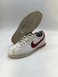 Nike Cortez Shoes Mens 10.5 White Red Basic Leather Low Top Lace Up Sneakers - Picture 1 of 17
