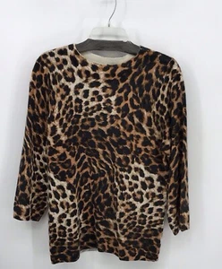 TALBOTS PREOWNED WOMENS XL LEOPARD PRINT CASHMERE SWEATER BROWN NWT - Picture 1 of 5