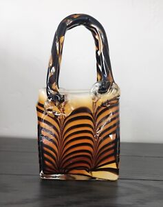 Animal Print Handbag Vase Decorative Glass Shopping Bag is 8" x 4". 