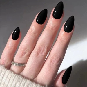 Press On Nails Last Long,Onyx  Black Short  Almond Soft Gel and Super Hold Glue - Picture 1 of 6