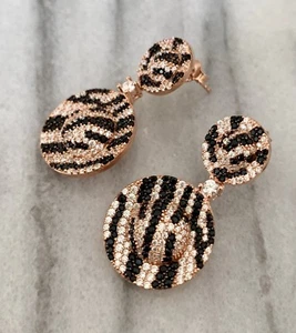 Lucida Design Silver Earrings Rose Gold Plated With Crystal Zebra Shape - Picture 1 of 11
