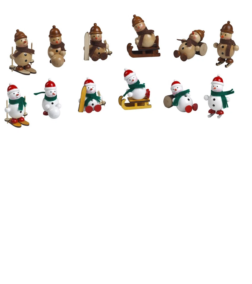 Miniatur Schneemann Natur oder Weiß Holz 6cm Figuren Pyramide Schwibbogen 6 St - Bild 1 von 1