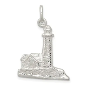 925 Sterling Silver Lighthouse Charm Pendant 0.91 Inch - Picture 1 of 4