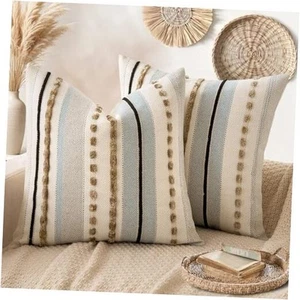 2er Pack Boho Deko Dekokissen 18" x 18" (2er Pack) Hellblau Streifen - Bild 1 von 7