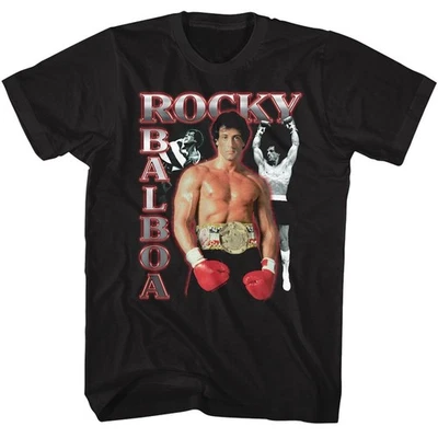 Rocky - Three Photos Collage - American Classics - Solid Black Adult Short Sleev - Image 1 of 3