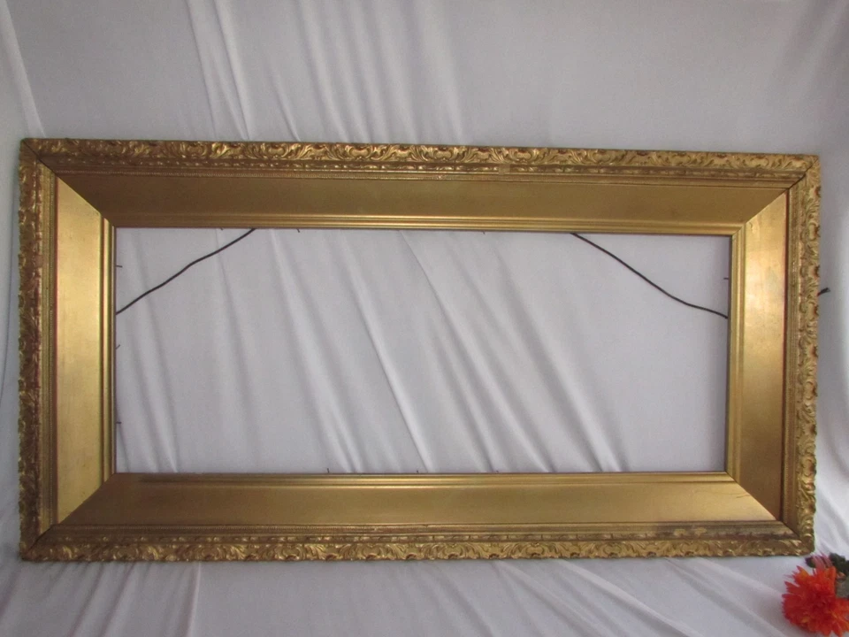 ANTIGUO MARCO BARROCO GRANDE ORNAMENTADO DORADO MADERA TALLADA 37" X 19 1/4" Foto 1 de 4