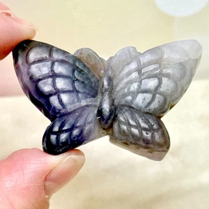 Traum Amethyst Schmetterling Kristall Schnitzerei - natürlicher Edelstein geschnitzter Cabochon 1,8 Zoll - Bild 1 von 3