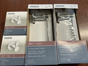 NEU Moen Avri 2-schwenkbare Papierhalter + 2 Garderobenhaken poliertes Chrom B52 - Bild 1 von 1