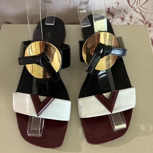 Louis Vuitton Schwarz Burgund Leder Flats Sandalen Slipper Gold Hardware 37 US7 - Bild 1 von 24
