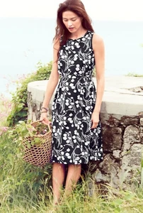 Garnet Hill Graceful Floral Midi Dress 100% Silk Black White Sleeveless Sz 2 NWT - Picture 1 of 16
