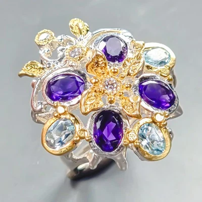 Joyería Anillo Amatista Natural Plata de Ley 925 Talla 7/R439903 Foto 1 de 4