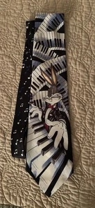 VINTAGE 90s Looney Tunes Mania Tie Black Bugs Bunny Piano Music Notes - Bild 1 von 2