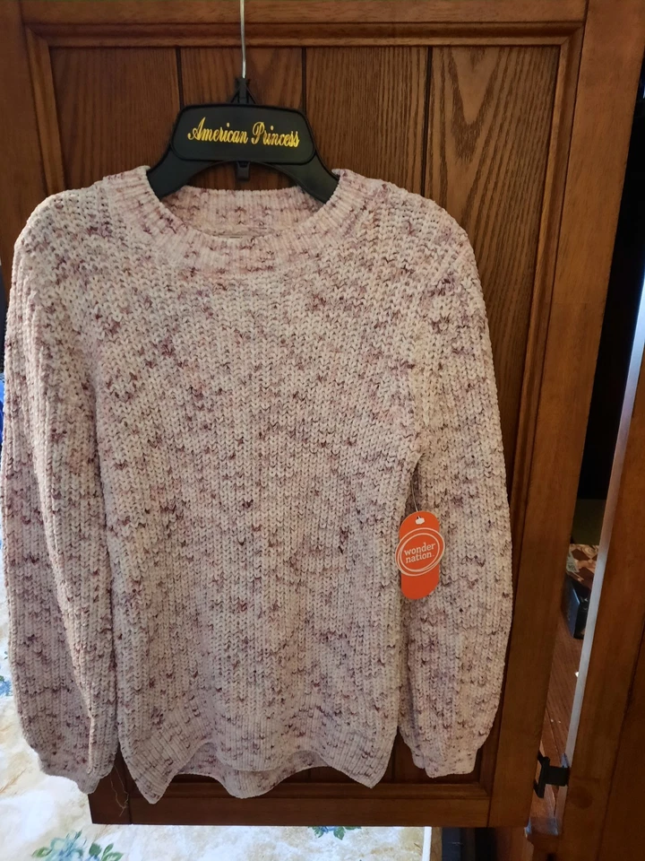 Girls 10/12 Sweater. NWT. Smoke Free Pet Free. Purple And White - Image 1 of 1
