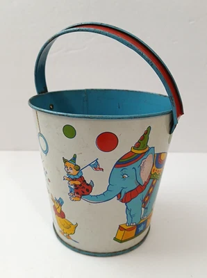 Vintage Ohio Art Circus Tin Sand Pail With Handle Metal Bucket J Chein USA READ - Image 1 of 4