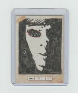 WALKING DEAD SEASON 7 CARL GRIMES SKETCH CARD BY ARTIST MICHELLE RAYNER  1/1!