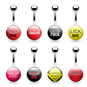Inlaid Bad Words Logo Epoxy Covered 316L Surgical Steel Belly Bar / Navel Rings