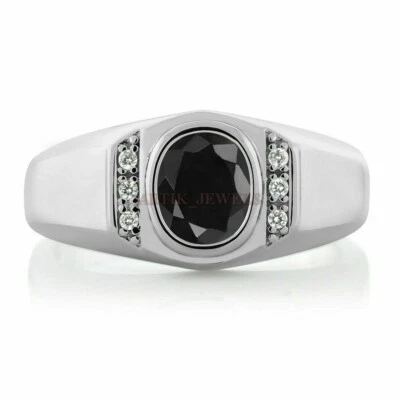 Natural Negro Onix Piedra preciosa con 14K Blanco Anillo Plata Chapado En Oro - Imagen 1 de 4