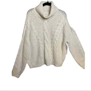 Cloth By RD Cream Loose Cable Knit Sweater with Cowl Neck Collar Size Large NWT - Picture 1 of 12