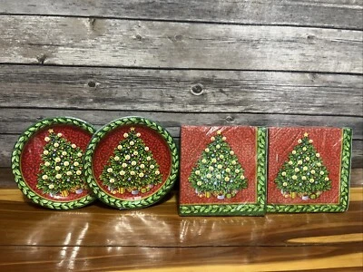 Platos y servilletas de papel para árbol de Navidad, Navidad verde y rojo... Foto 1 de 4