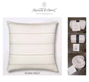 Hearth & Hand Euro Pillow Sham Cover Case 26" Square Linen Blend Beige Stripe - Picture 1 of 11