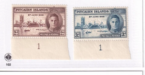 PITCAIRN ISLANDS 1946 VICTORY SPECIMEN WITH PLATE #s  VF-MNH RARE £400+ Cover