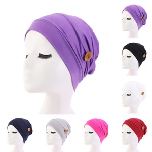 Womens Turban Hat Elastic Button Headscarf Casual Nurse Knitted Cap Accessories - Picture 1 of 17
