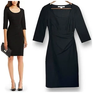 Diane Von Furstenberg Dress Size 2 DVF Lillian Black Faux Wrap Ponte Stretch LBD - Picture 1 of 8