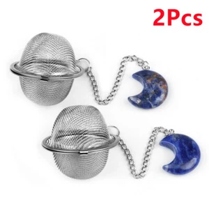 2Pcs Natural Sodalite Moon Stainless Steel Tea Ball Strainer Infusers HT2326 - Picture 1 of 6