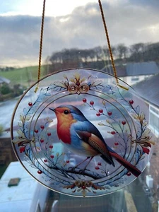 Robin Bird British Suncatcher Stained Glass Effect Home Decor Christmas - Picture 1 of 1