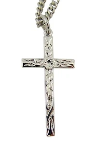Sterling Silber Kreuz Anhänger mit geätztem Blumenmuster Design, 1 1/8 Zoll - Bild 1 von 1