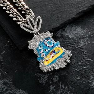 Hip Hop Rap Colorful Enamel Pendant Necklace Jewelry Cool Men Gift Full Zircon - Picture 1 of 17