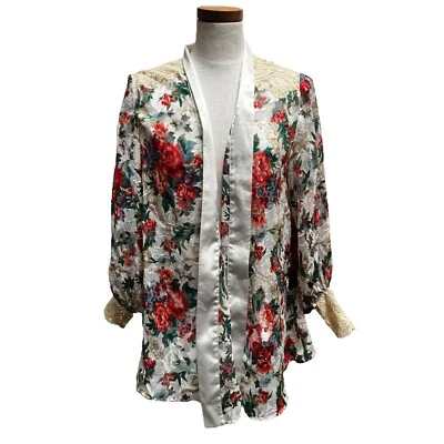 VTG Victoria's Secret Gold Label Kimono Robe Red Lace Floral MultiColor P/S S9 - Image 1 of 4