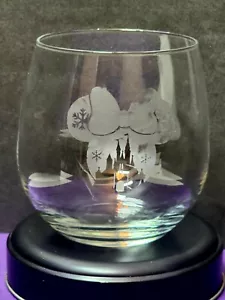 Disney Minnie Mouse Castle Christmas Winter Etched Glass Stemless Wine Glass - Picture 1 of 2