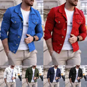 Men's Workwear Coat Tops Denim Jackets Casual Slim Autumn Spring Cargo M-3XL ✜ - Picture 1 of 21