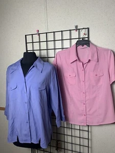 VTG Lot of 2 JOHANNA Women Size XL Buttonfront Pink/ Blue Blouses - Picture 1 of 8