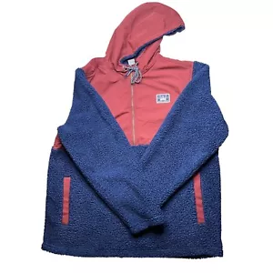 Hurley Sherpa Pullover Hoodie Cozy Fleece Jacket Blue Red XL - Picture 1 of 3