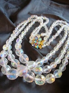 Vintage Three-row NECKLACE-Rainbow Crystal Beads-Aurora Borealis- Czech jewelry  - Picture 1 of 6