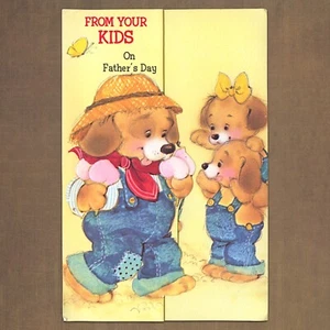 Tarjeta del Día del Padre American Greetings vintage de los años 70 DE NIÑOS, perros de granja sin usar - Imagen 1 de 6