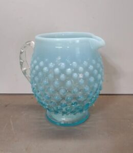 Vintage Fenton Glass Blue Opalescent Hobnail 4" Tall Pitcher/Jug