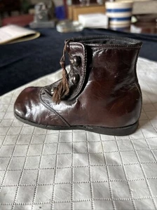 Antique Brown Leather Baby Shoe 4 Button Up Kreiders Sons - Picture 1 of 12