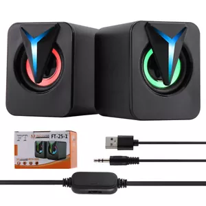 2 PCS RGB LED Lights Computer Speaker USB Powered PC Speaker Loud Stereo Sound - Picture 1 of 10