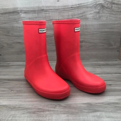 Botas de chuva Hunter crianças menina 3 borracha rosa neon sapatos impermeáveis ao ar livre - Imagem 1 de 4
