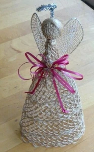 angel Christmas tree topper woven fibers 10" tall handmade 3" x 4.5" opening - Picture 1 of 9