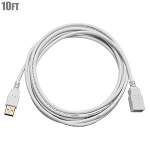 10FT USB Type A Male to Female Adapter Cable Extension Cord Gold 28/24AWG White - Picture 1 of 3
