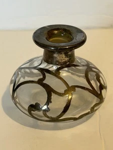 Small Antique Sterling Overlay Perfume Bottle No Stopper - Picture 1 of 7