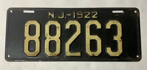 Vintage 1922 New Jersey Nummernschild - N.J. 1922, weiß auf schwarz - 15" Länge - Bild 1 von 7