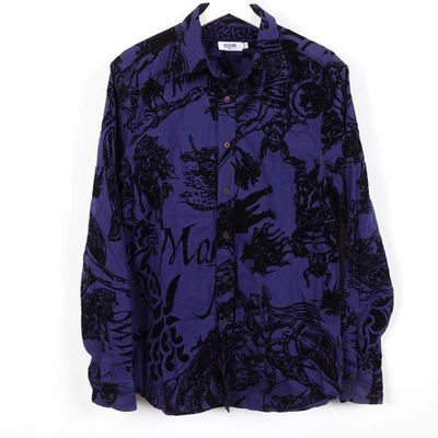 Moschino Jeans Mens Blue Velvet Soft Feel Viking Warrior Button AOP Shirt Large - Image 1 of 4