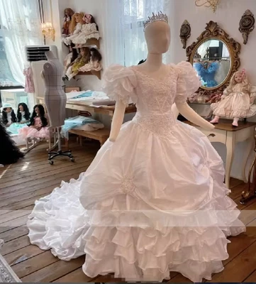 Luxury Korean Wedding Dress With Sleeve Elegant Tiered Ruffles 70s Victorian - Image 1 of 4