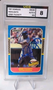 Carta firmata Donruss KIRBY PUCKETT 1987 TWINS HOF RARA autografo grado 9 - Foto 1 di 8