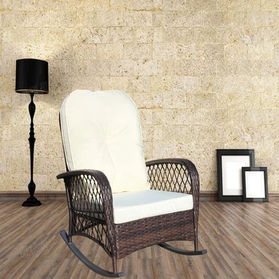 Outdoor Wicker Rocking Chair W Wide Seat Thick Soft Cushion - Image 1 of 4